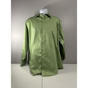 Geoffrey Beene Fitted Dress Shirt XL 17 32/33 Green Wrinkle Free Button Up